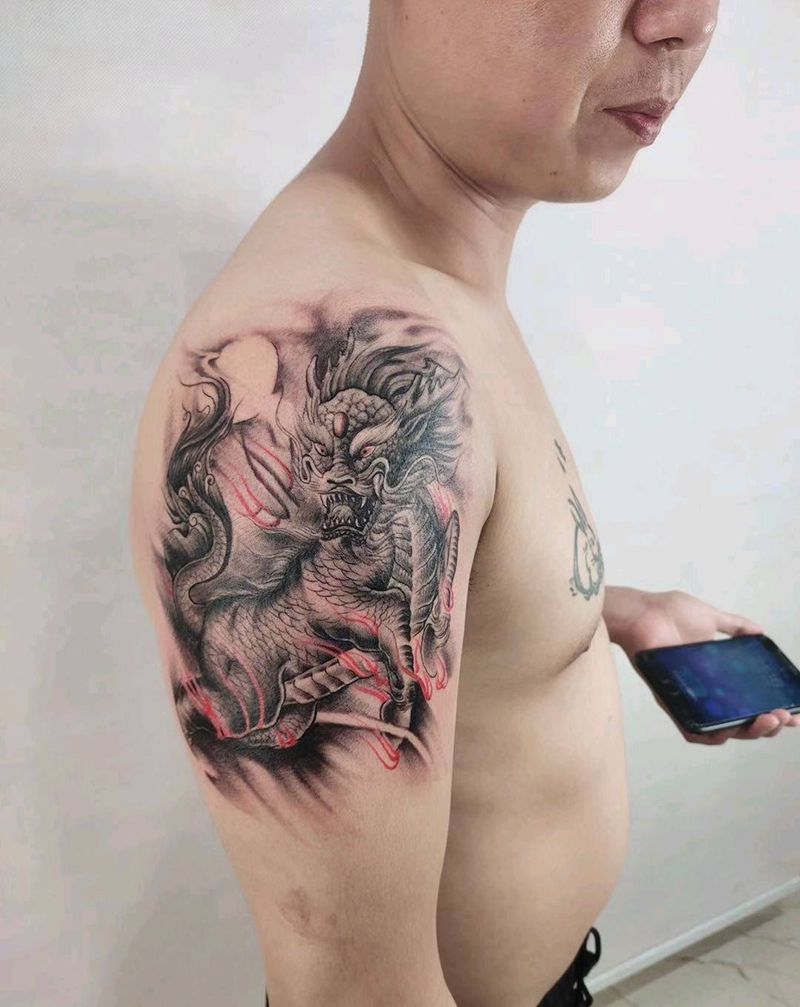 麒麟纹身图片_手臂新传统水彩纹身图案