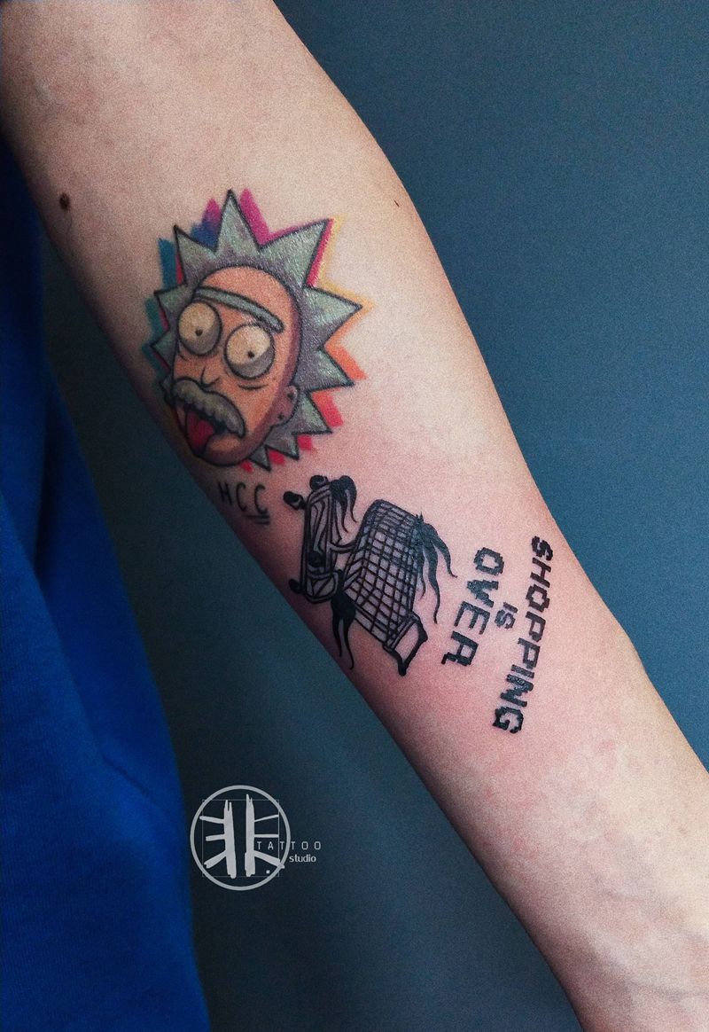 购物车纹身图片_手臂Old SchoolNew School花臂拼接购物车纹身图案