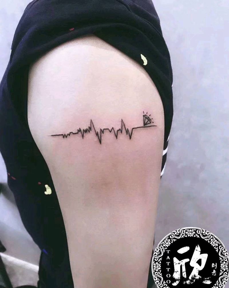 心电图纹身图片_肩部手臂清新几何成品纹身图案