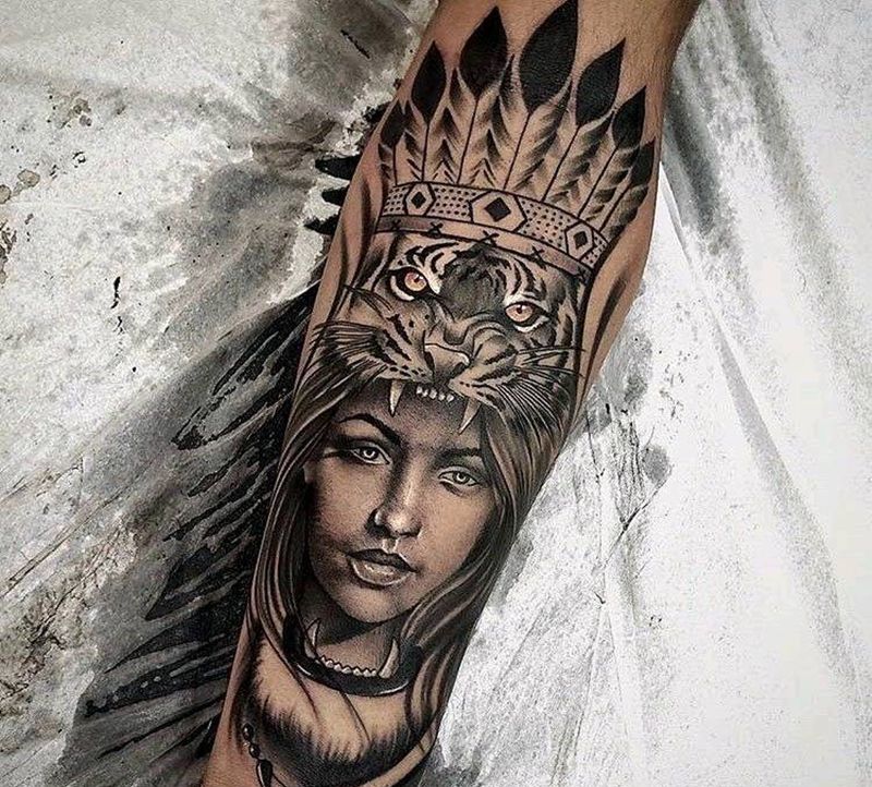 欧美写实人像纹身图片_腿部欧美写实纹身图案