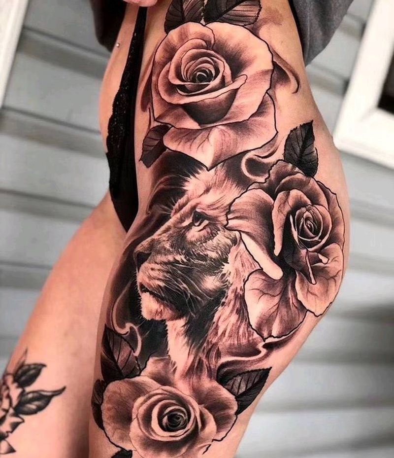 玫瑰纹身图片_臀部欧美写实纹身图案