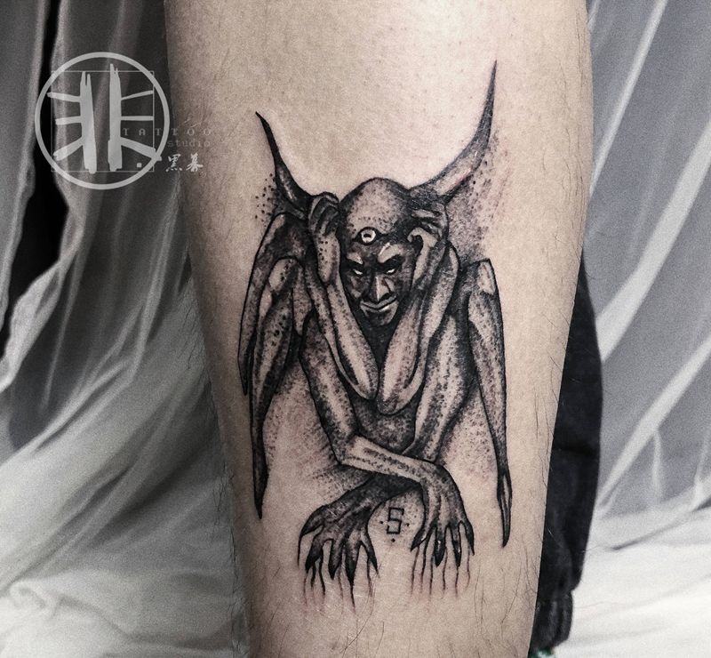 暗黑系纹身图片_手臂点刺欧美写实暗黑系单针素描纹身图案