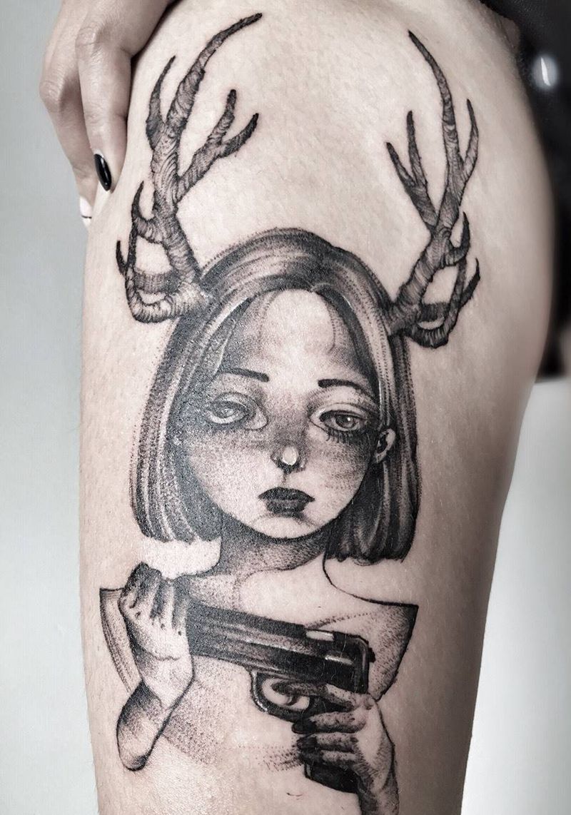 速写 鹿女纹身图片