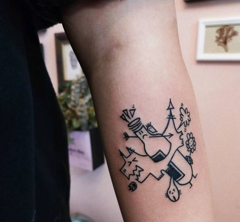 线条纹身图片_手臂New School纹身图案