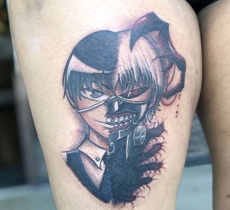 黑灰系纹身图片_腿部纹身图案