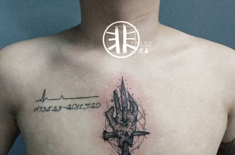 暗黑系纹身图片_胸部欧美写实暗黑系纹身图案