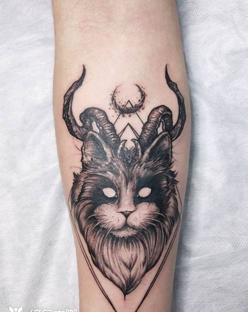 暗黑系 猫纹身图片_手臂New School暗黑系猫纹身图案