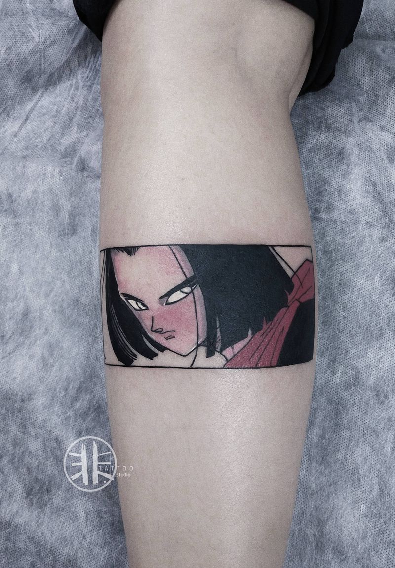 龙珠 18号纹身图片_手臂New SchoolOld School漫画风七龙珠动漫人物纹身图案