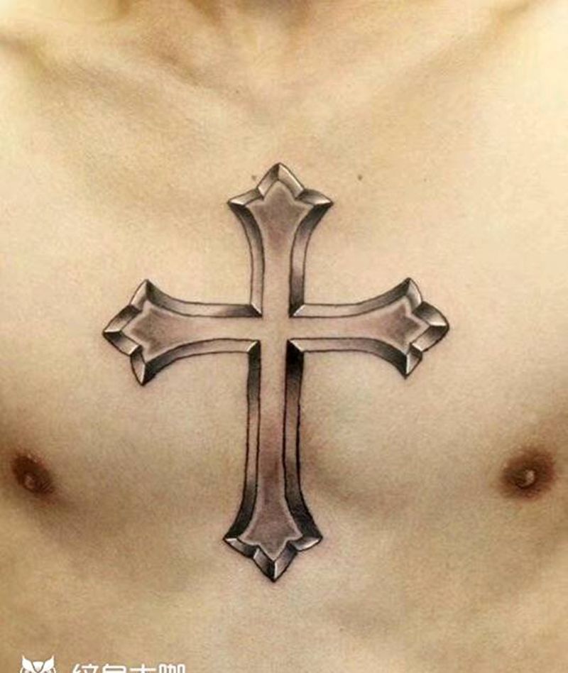 十字架纹身图片_胸部欧美写实纹身图案