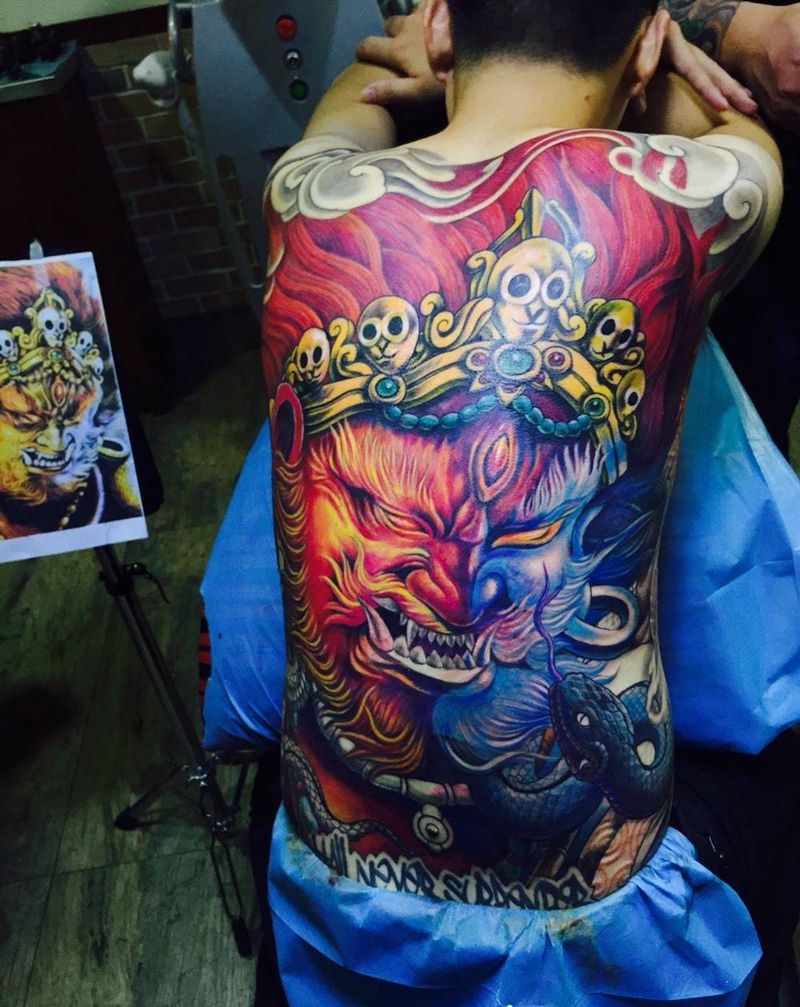 大黑天 玛哈嘎拉纹身图片_成品背部传统肖像宗教人物鬼神原创纹身图案