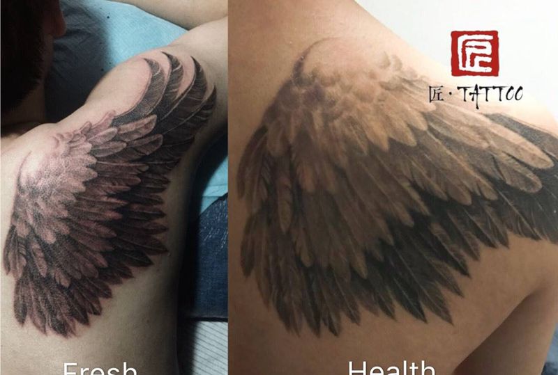 客户的翅膀恢复了，再做下细节效果会更好纹身图片
