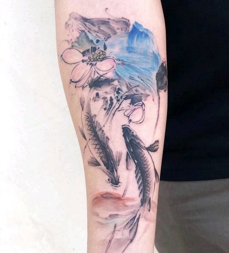 水彩泼墨纹身图片_手臂水彩水墨纹身图案