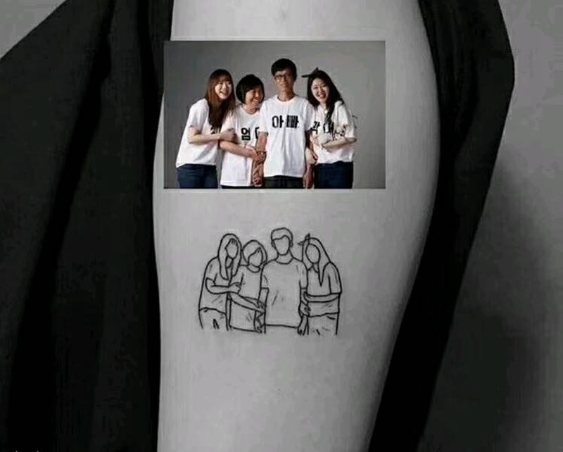 简爱人像纹身图片_肩部手部简爱线条纹身图案