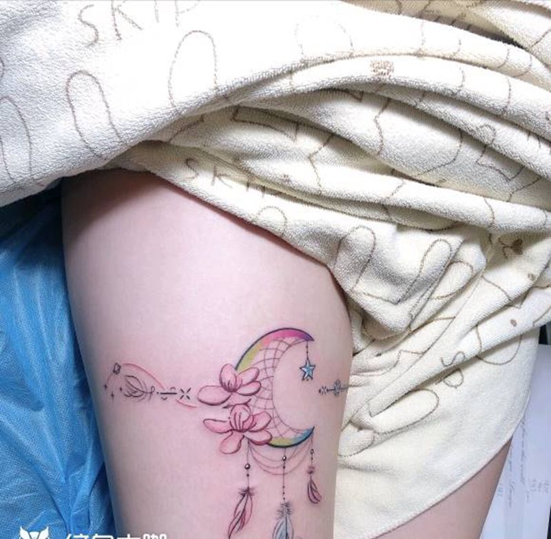 扑梦网纹身图片_腿部小清新纹身图案