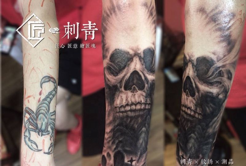 遮盖，原创欧美写实花臂，进度30%纹身图片