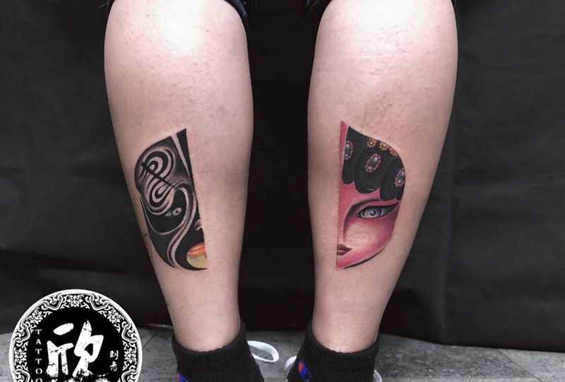 脸谱纹身图片_腿部纹身图案