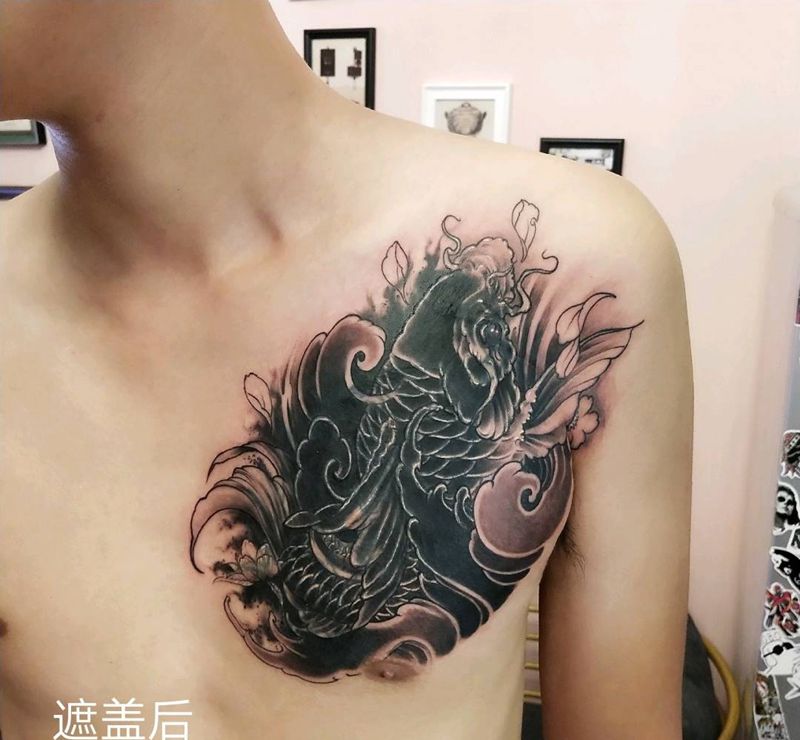 遮盖旧纹身纹身图片_胸部新传统老传统纹身图案