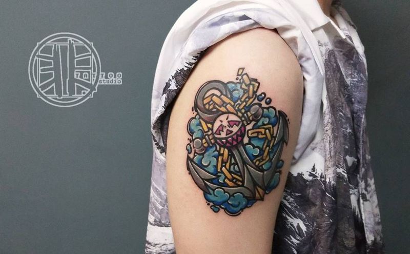 船锚-海洋系纹身图片_手臂New SchoolOld School船锚纹身图案