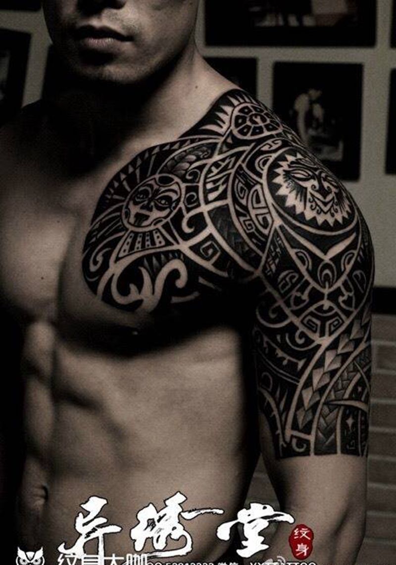 图腾半甲纹身图片_成品手臂胸部手部欧美图腾纹身图案