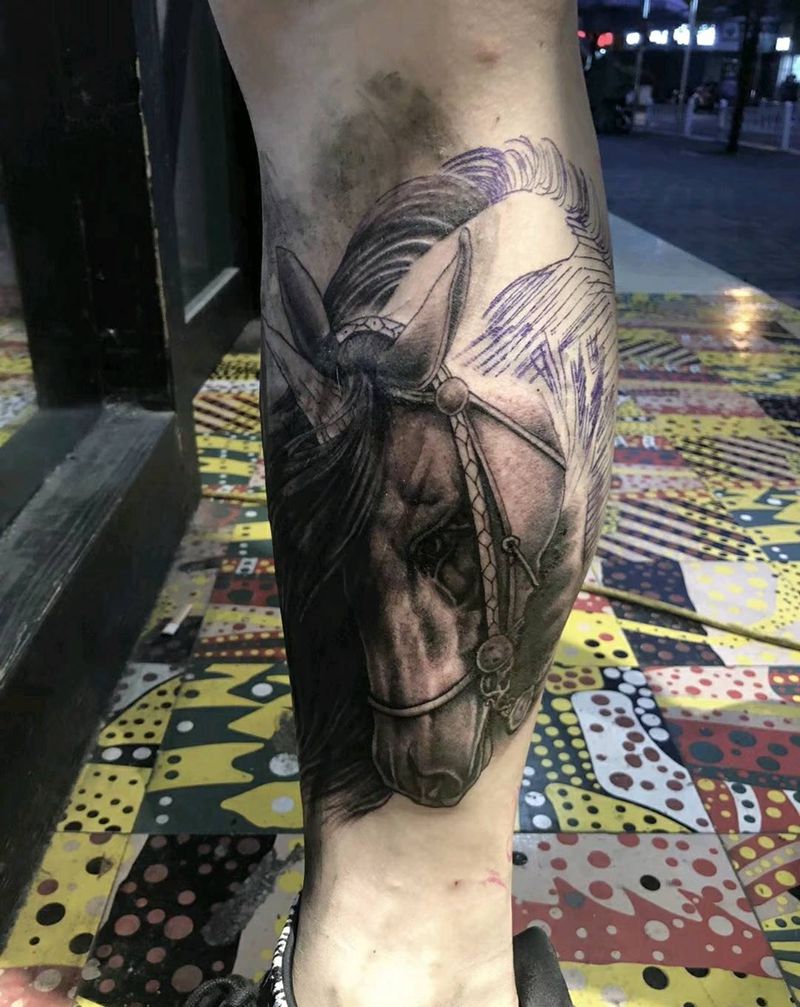 马未完成纹身图片