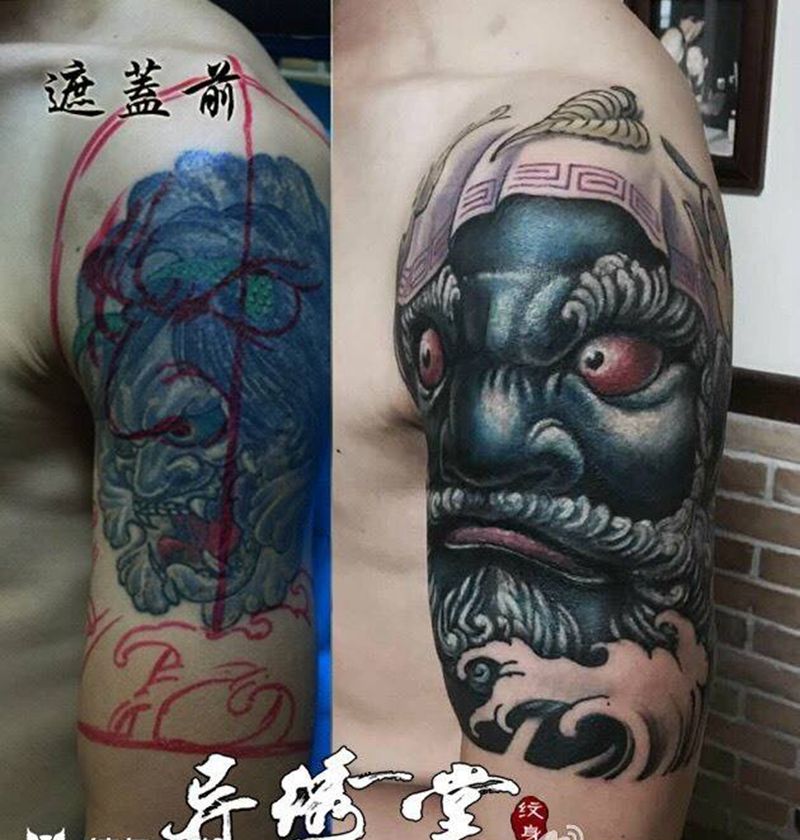 达摩遮盖失败纹身纹身图片_成品肩部手臂传统肖像宗教原创纹身图案