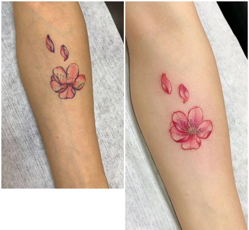 桃花纹身图片_手部水彩小清新纹身图案