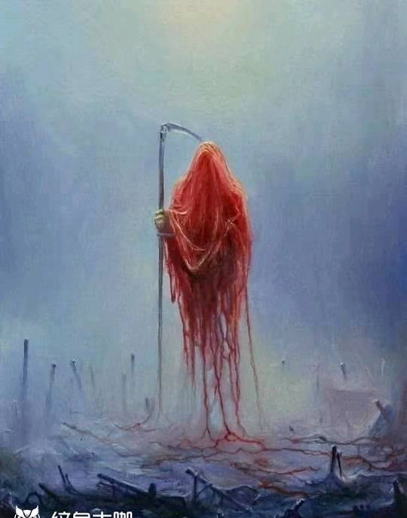 死神纹身图片_背部手臂水彩欧美写实纹身图案