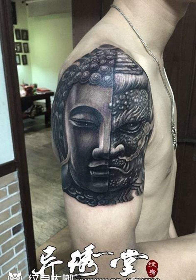 一念之间纹身图片_成品手臂手部肩部传统肖像写实宗教人物鬼神纹身图案