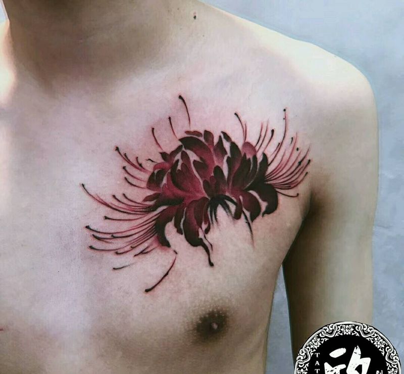 彼岸花纹身图片_胸部纹身图案