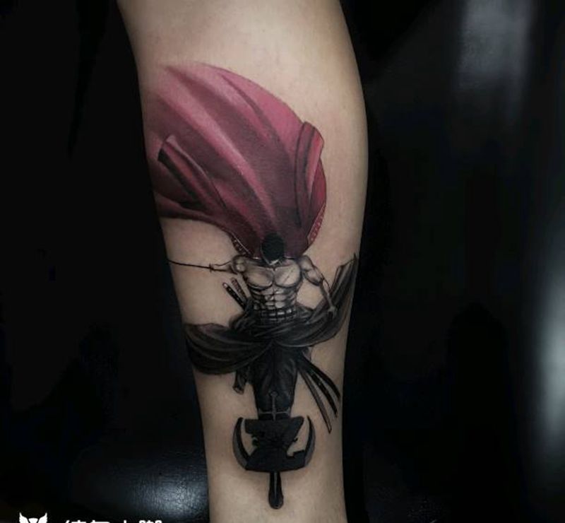 索隆纹身图片_腿部欧美写实纹身图案