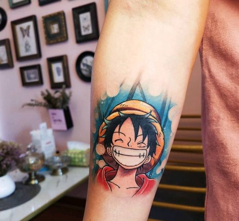 海贼王·路飞纹身图片_手臂New School动漫海贼王路飞纹身图案