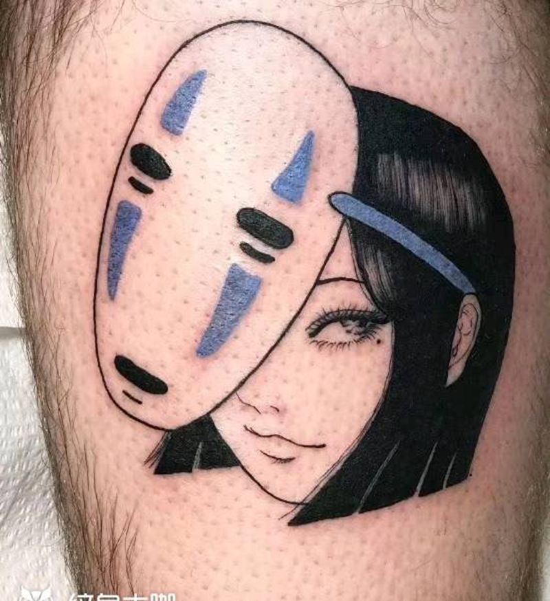 插画人像纹身图片_腿部纹身图案