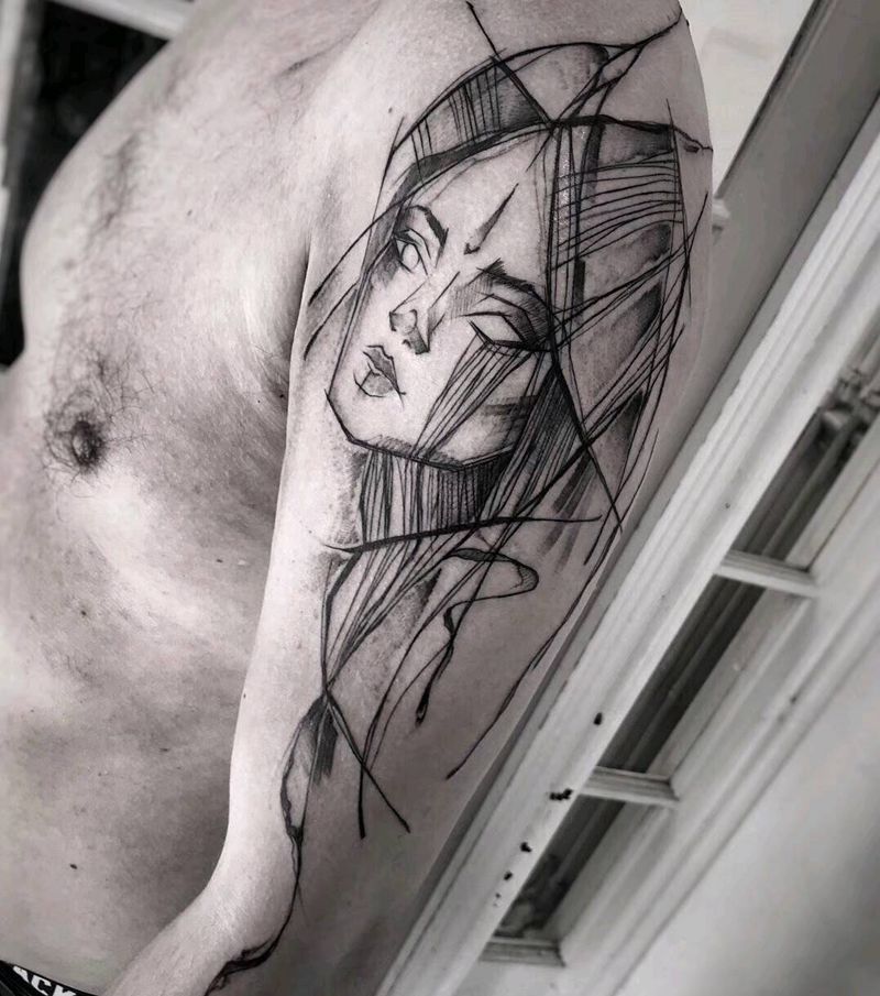 抽象线条纹身图片_手臂线条纹身图案