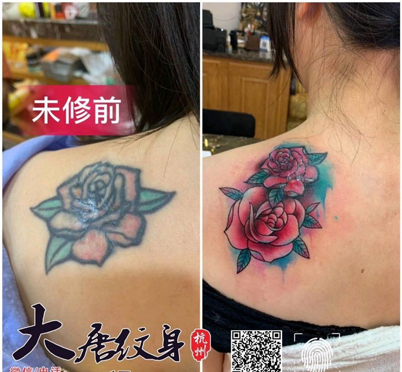 遮盖纹身图片_肩部水彩纹身图案