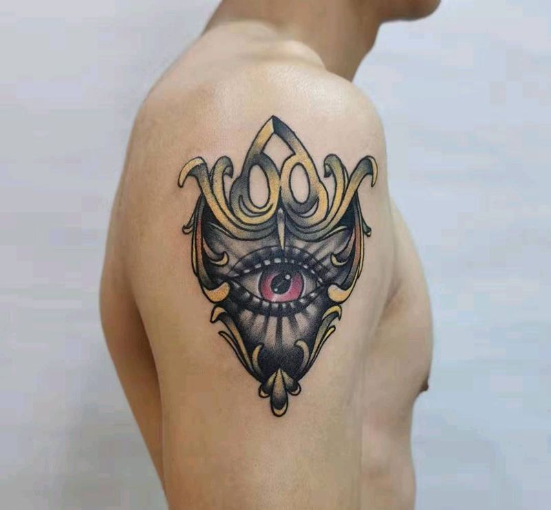 上帝之眼纹身图片_手臂Old School纹身图案