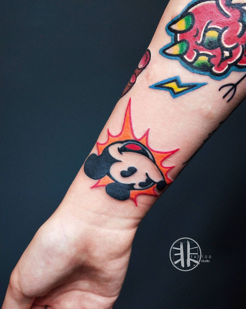 米奇纹身图片_手臂New School米奇旧图修改纹身图案