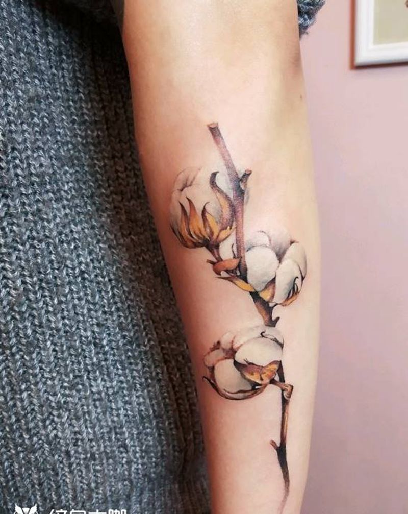 国风 棉花纹身图片_手臂水墨新传统棉花中国风纹身图案