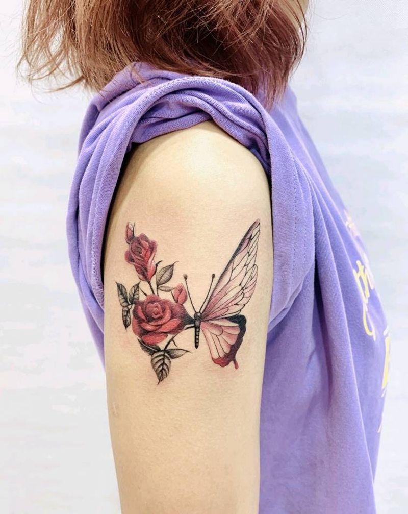 蝴蝶纹身图片_手臂水彩纹身图案