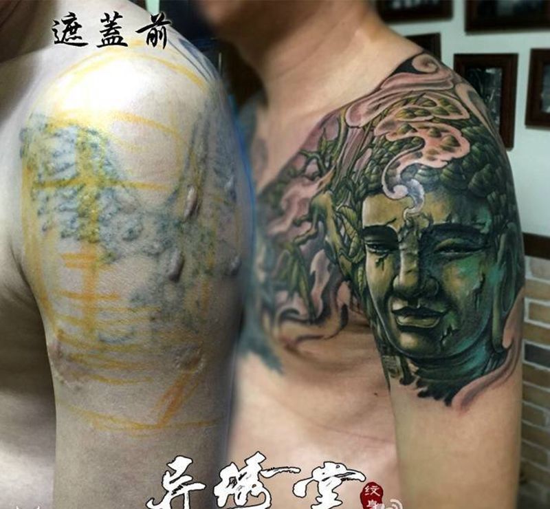 禅悟纹身图片_成品手臂手部肖像传统宗教植物纹身图案
