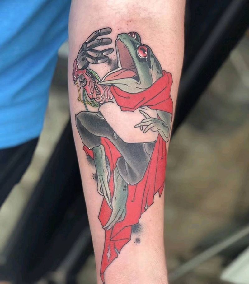 传统蛙纹身图片_腿部手部水彩传统纹身图案
