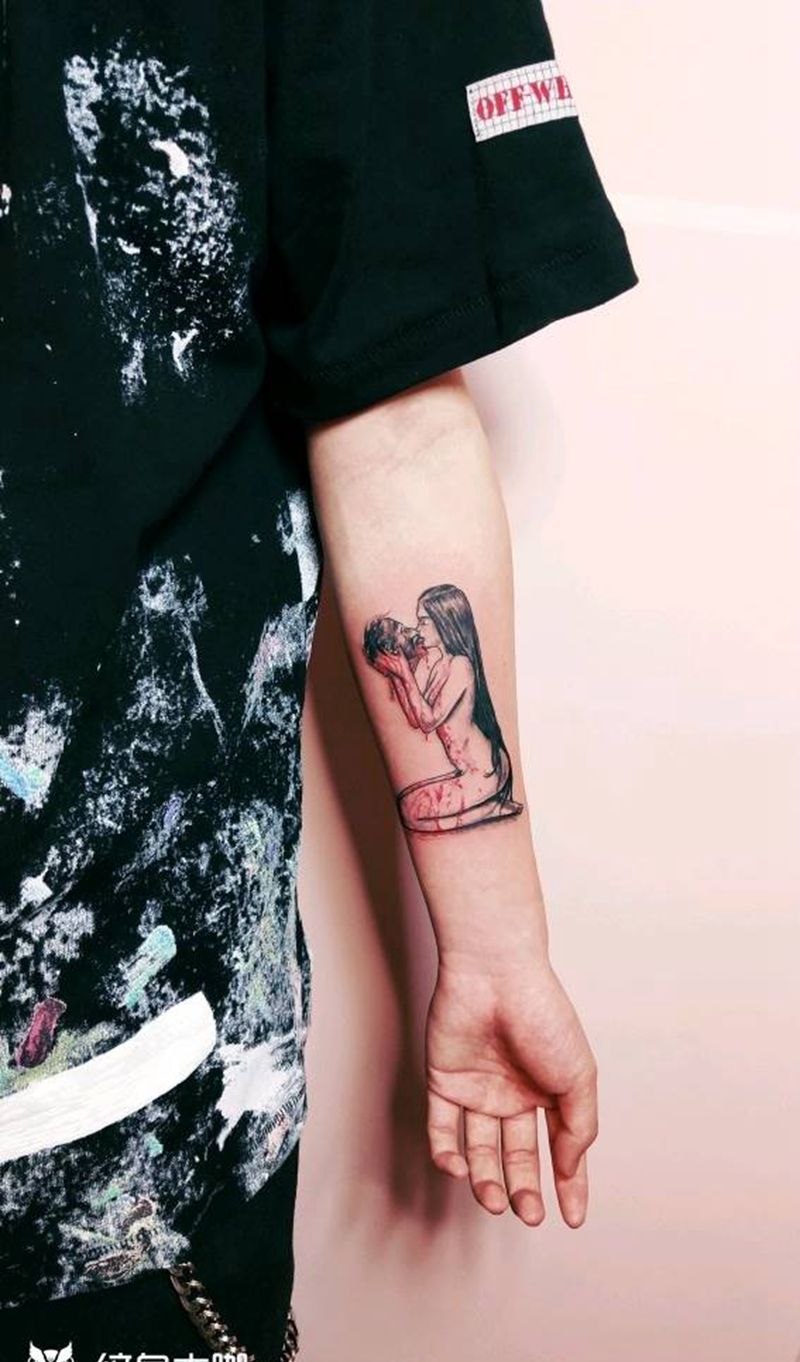 暗黑系纹身图片_手臂欧美写实暗黑系纹身图案