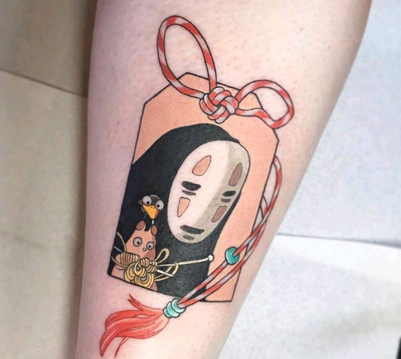 护身符纹身图片_腿部新传统水彩纹身图案