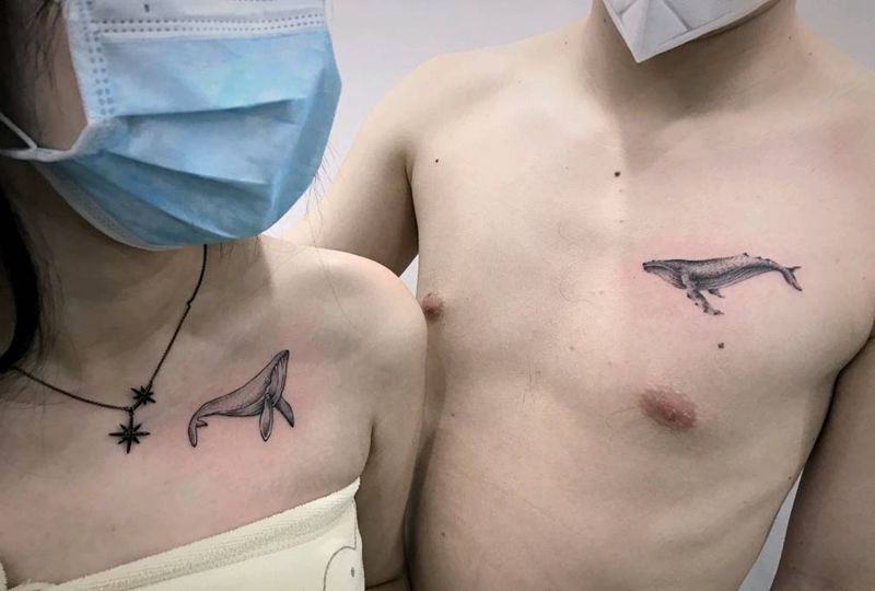 鲸鱼纹身图片_胸部小清新纹身图案