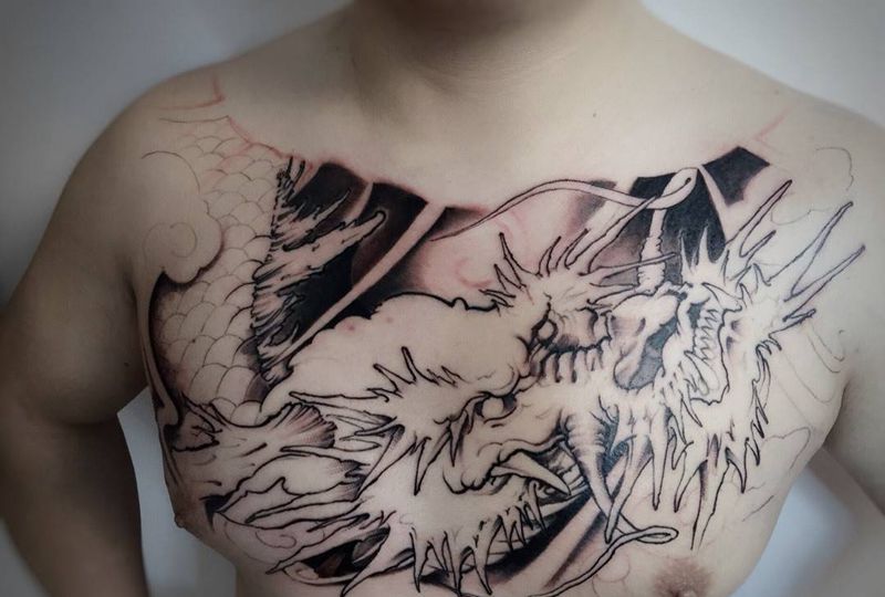 新传统大龙纹身图片