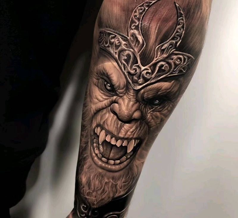 悟空纹身图片_手臂欧美写实新传统纹身图案