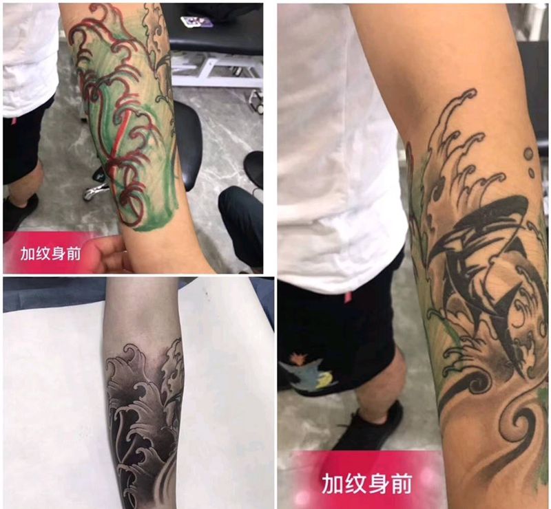 添加新纹身海浪纹身图片_手部新传统纹身图案