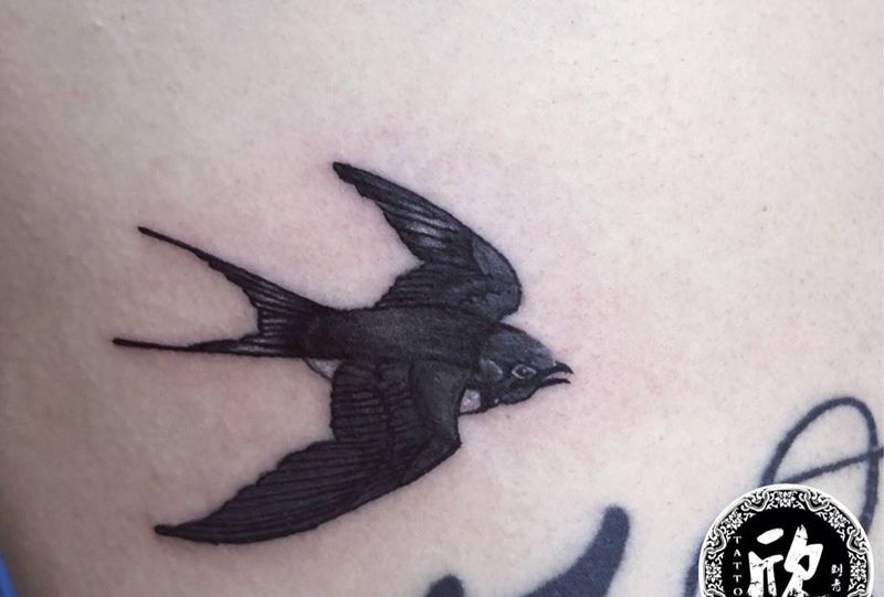 小燕指纹身图片_腰部纹身图案