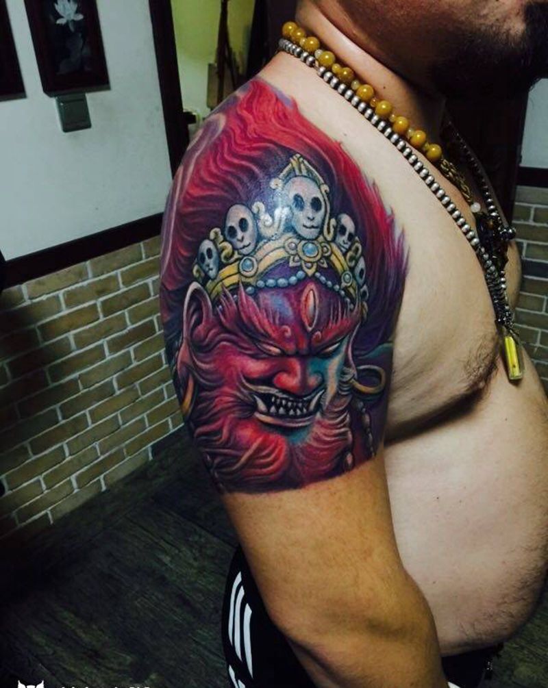 玛哈嘎拉 大黑天纹身图片_手稿手臂传统宗教鬼神人物原创纹身图案