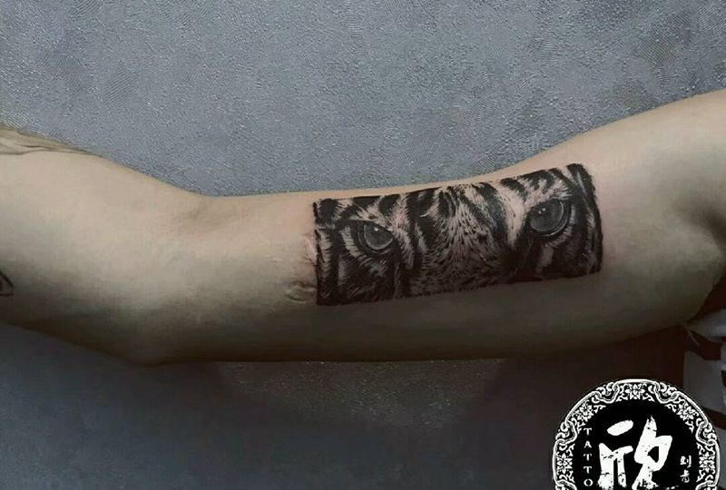 写实虎纹身图片_手臂欧美写实纹身图案