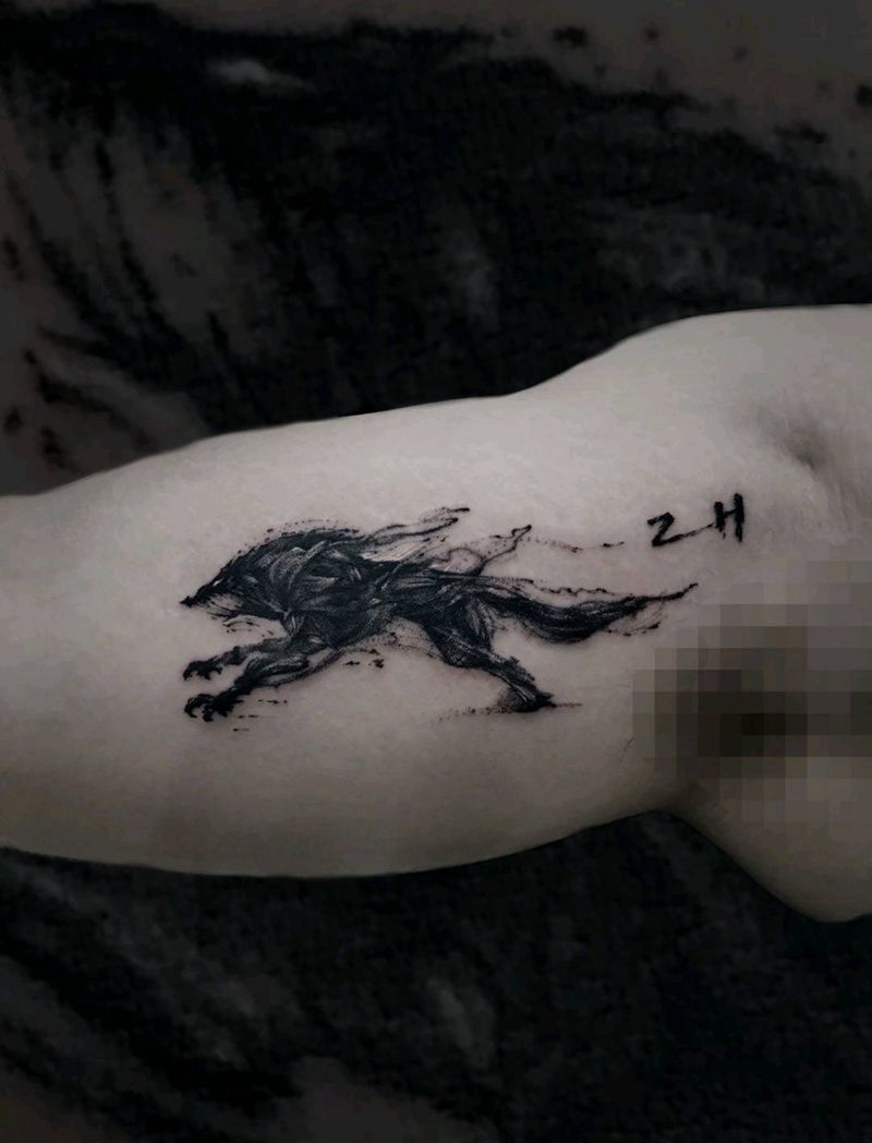 狼纹身图片_手臂暗黑纹身图案